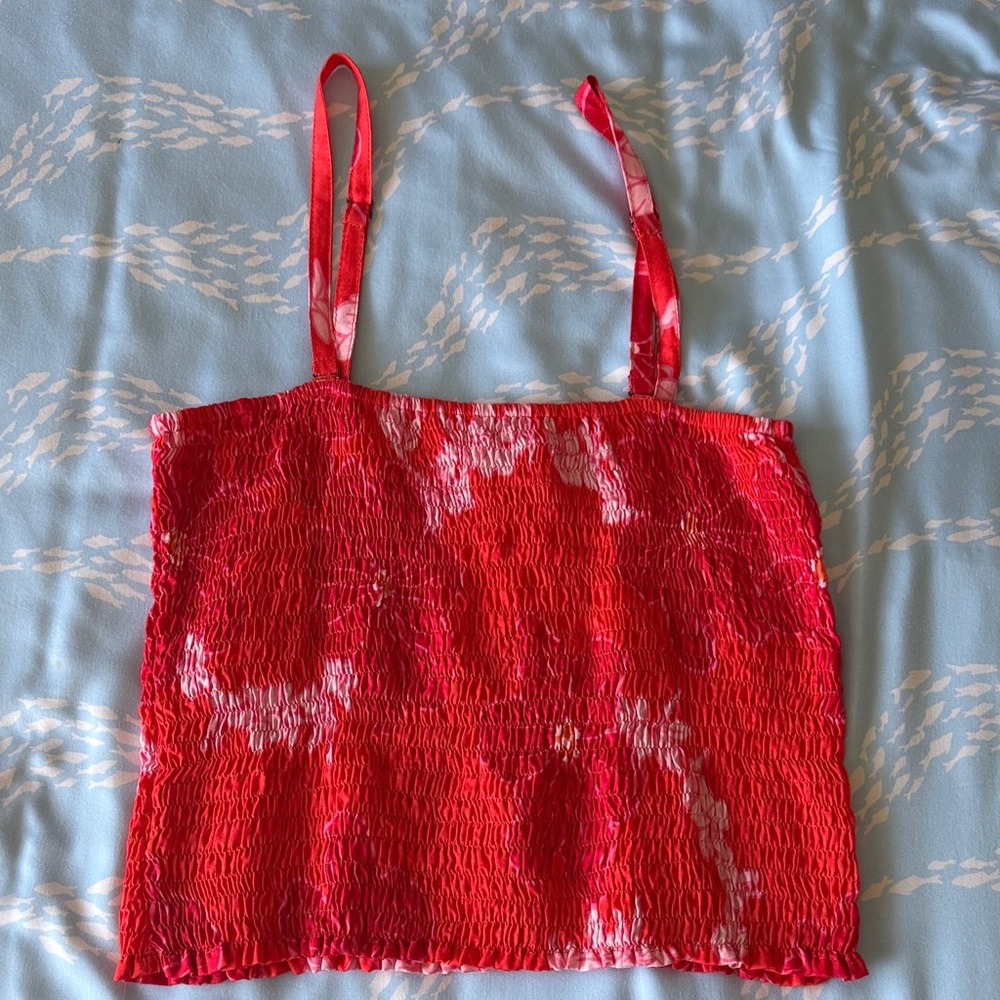 Women's Red Smocked Camisole Tank Top